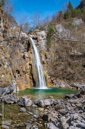 Waterfall d’Ampola is one of the most photogenic waterfalls of Italy, is located in Val d’Ampola, east of Storo Village, Trento province in the region Trentino – Alto Adige (Südtirol), Italy, Europe photo