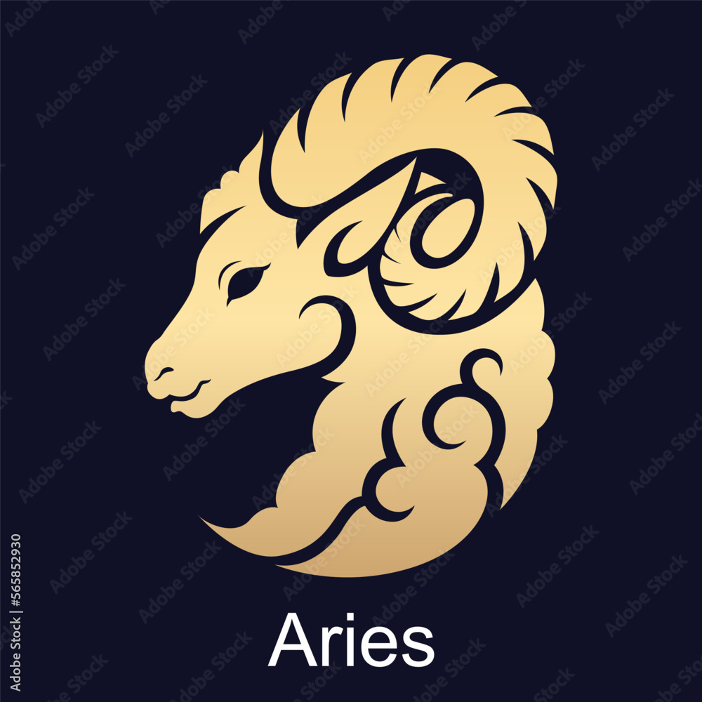 Aries symbol of zodiac sign in luxury gold style