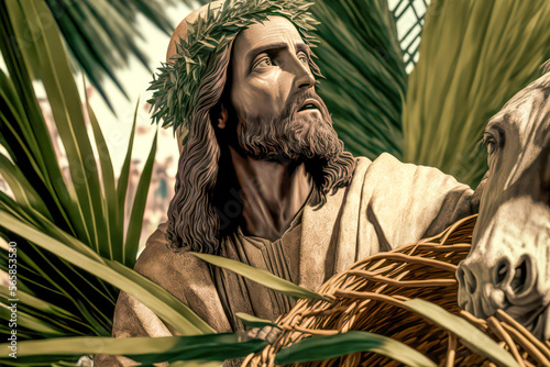 Palmsonntag Jesus der Messias Prozession durch Jerusalem Digital Art Abstrakte Illustration Generative AI Hintergrund Background Cover