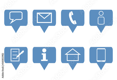 8 blaue Kontakt Icons in Sprechblase 