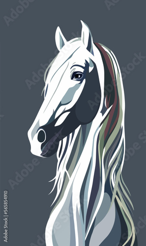 Fototapeta Naklejka Na Ścianę i Meble -  Vector illustration lovely white horse with a wavy mane. Design with modern illustration concept style for emblem and shirt printing