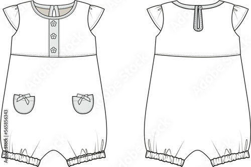 NEW BORN AND TODDLER UNISEX WEAR ROMPER FRONT AND BACK FASHION FLAT DESIGN VECTOR