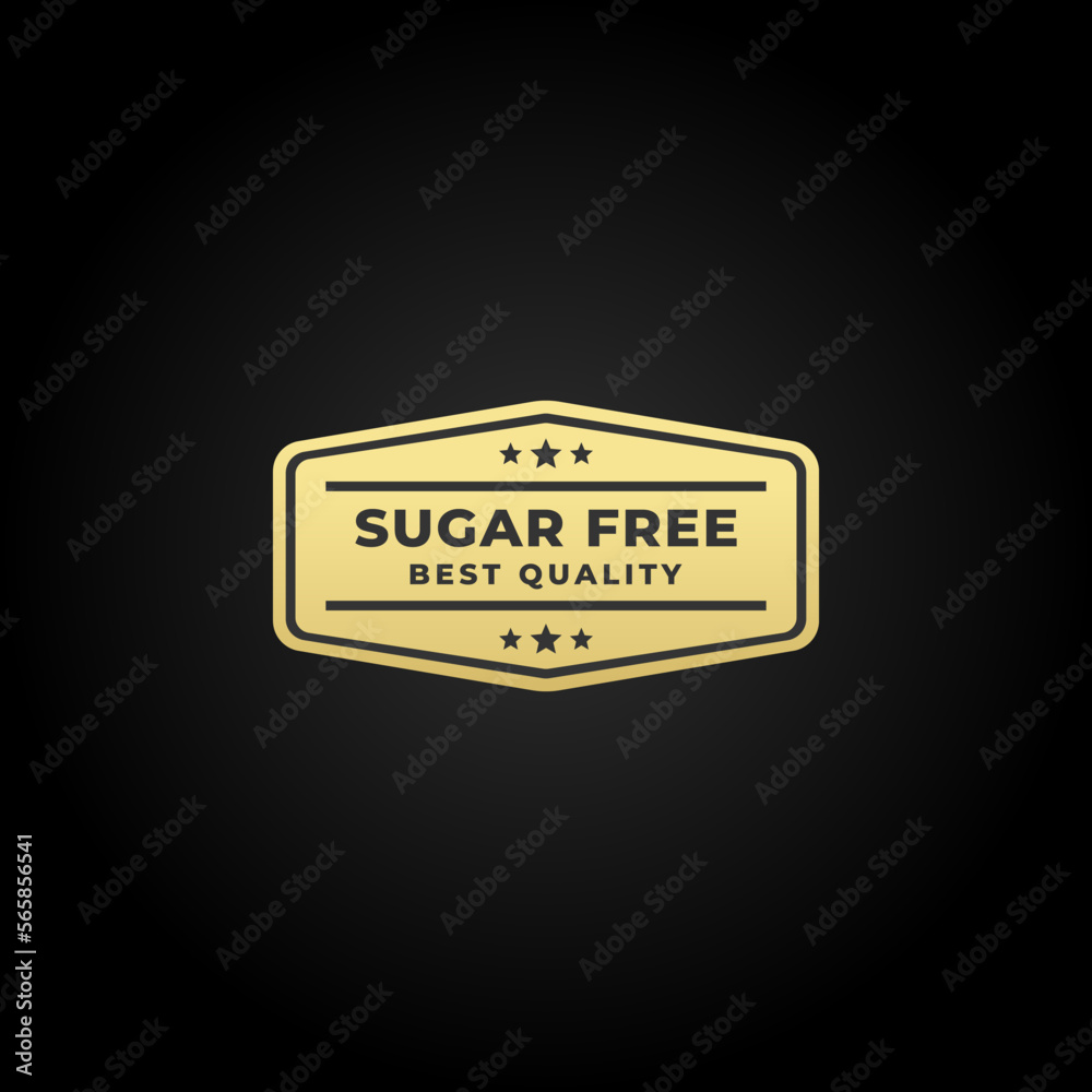 Premium Sugar free Seal or Sugar free label vector isolated on black background. Sugar free product label. Elegant sugar free logo. Suitable for stamps or symbols of products without sugar added.
