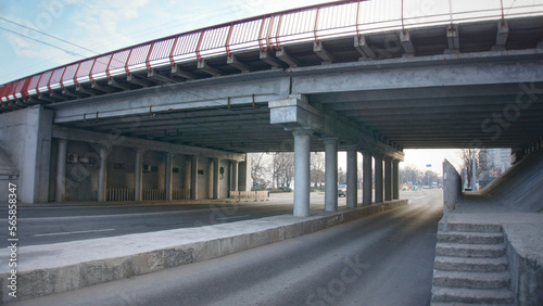 The road under the bridge in the city