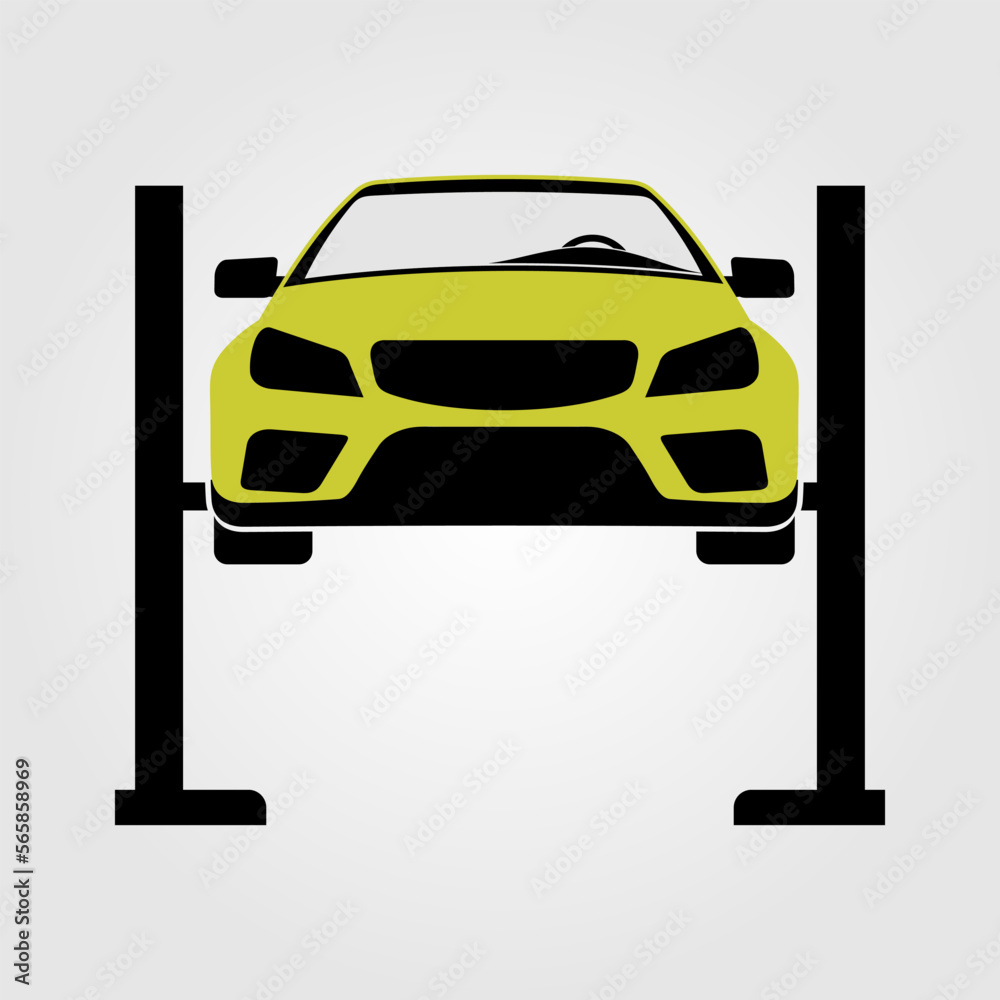 Car on the lift icon isolated on white background. Vector illustration Car on the lift icon isolated on white background. Vector illustration
