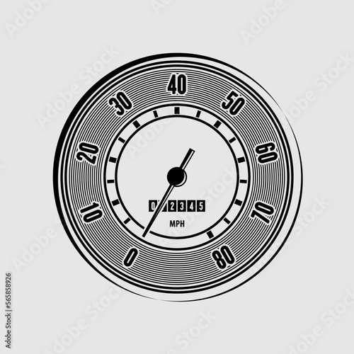 Retro Speedometer gauge isolated on black background. Vector illustration.