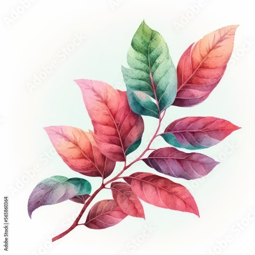 Watercolor,Watercolor foliage with red colour illustration isolated on white background. Generative AI.