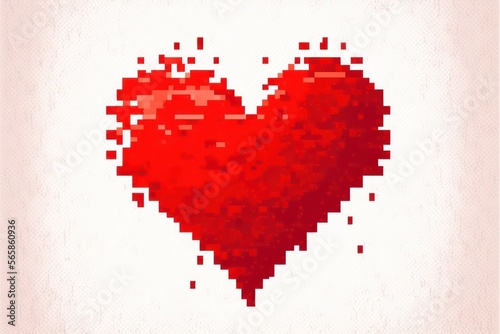 Red heart pixel art style isolated on white background. Generative AI.