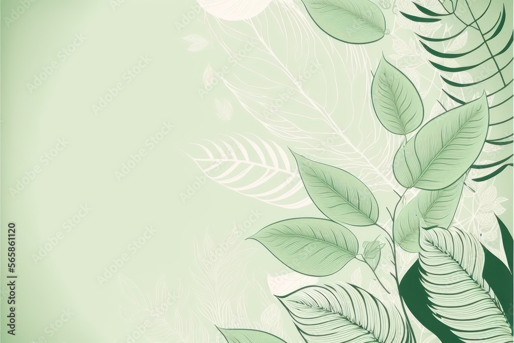 Green foliage and flower drawing illustration. Generative AI.
