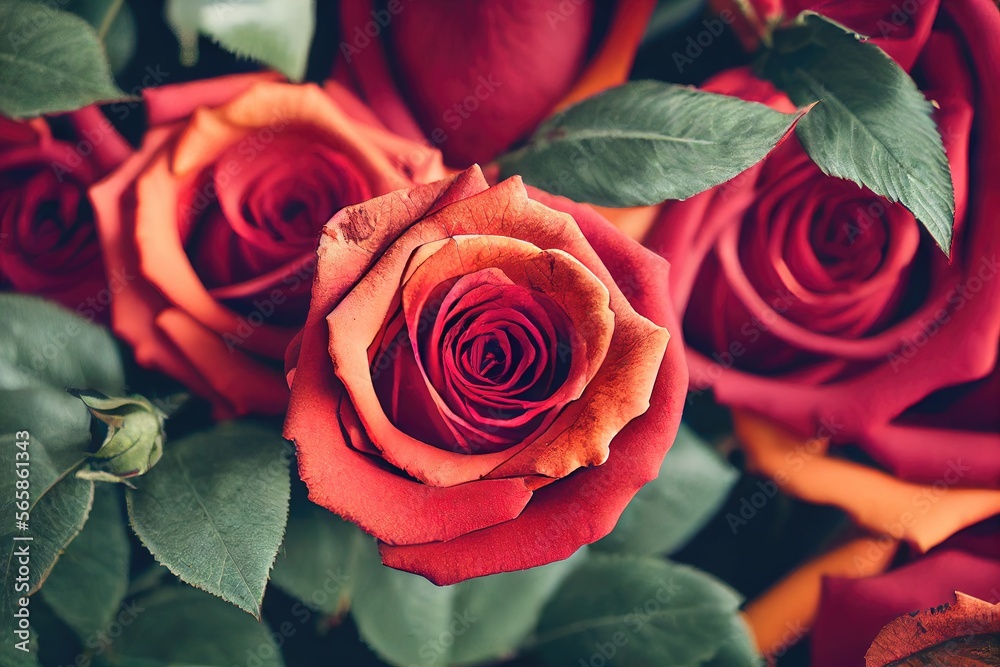 Belles roses, fleurs avec beaucoup de couleurs, idéales comme fond d'écran, carte postale de la Saint-Valentin.