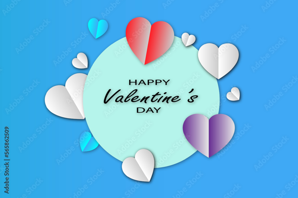 Happy Valentine's Day colorful red pink white blue heart love