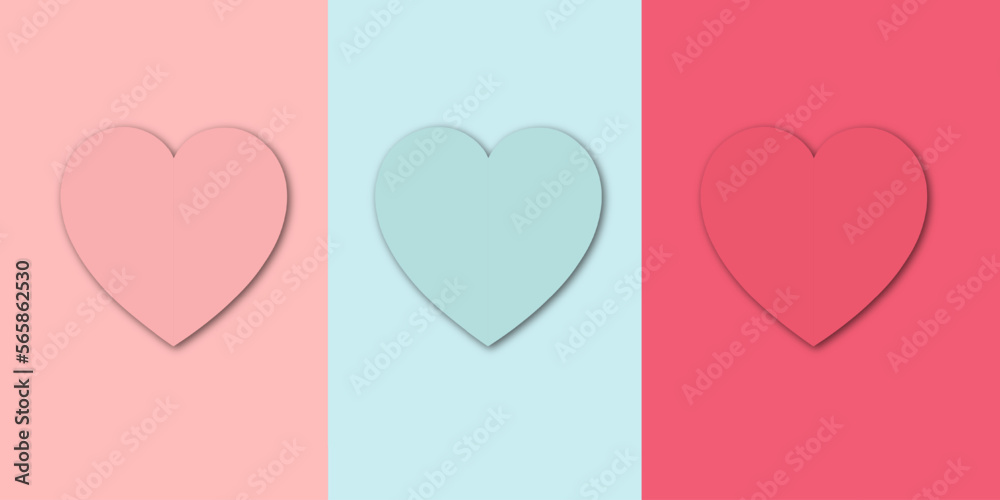 Set of pastel pink and red soft 3D heart shape frame design