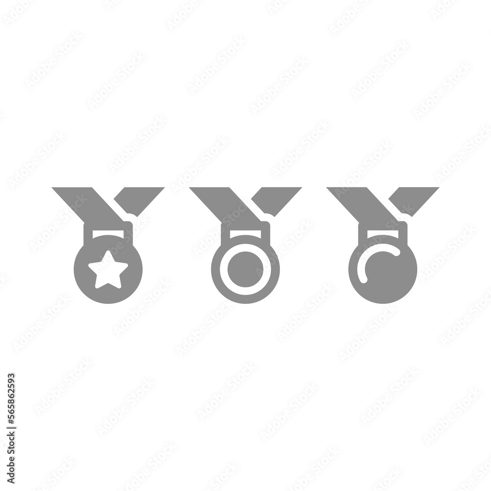 Star medal with ribbon fill symbol. First place winner award vector icon.