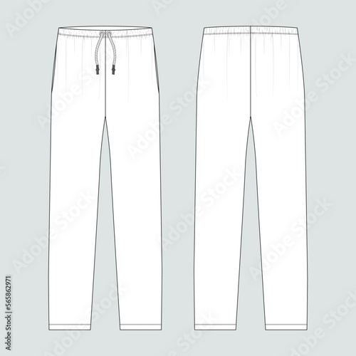 Sports jersey pant technical fashion flat sketch vector illustration template front and back views. Sportswear pant design Isolated on grey background. Easy edit and customizable.
