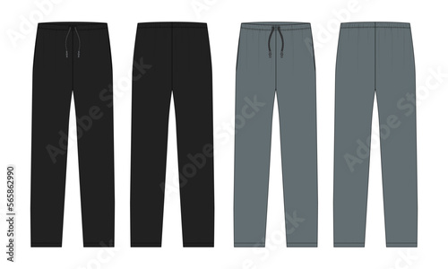 Sports jersey pant technical fashion flat sketch vector illustration template front and back views. Sportswear pant design black and Grey color mock up. Easy edit and customizable.