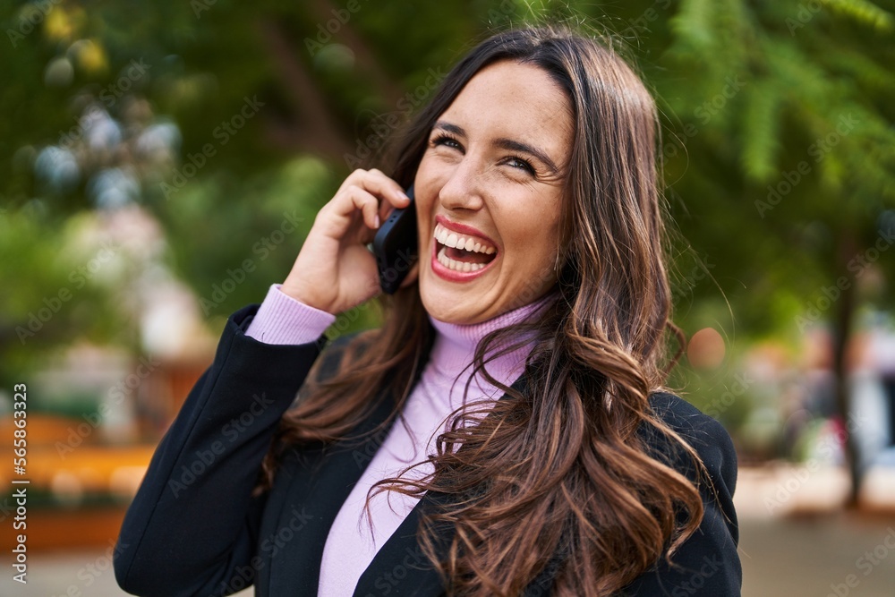 Young hispanic woman smiling confident talking on the smartphone at park Young hispanic woman smiling confident talking on the smartphone at park