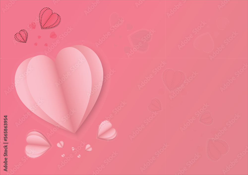 Soft gradient background with pastel pink origami heart pattern used for card design and abstract illustration. Vector