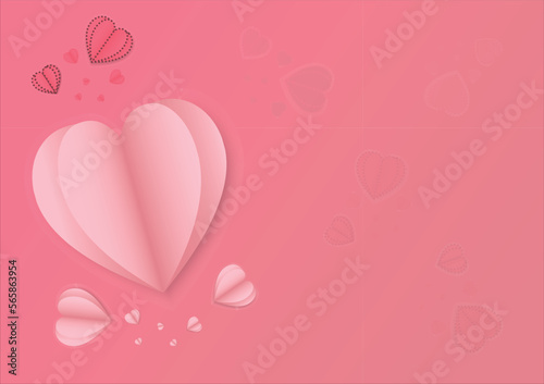 Soft gradient background with pastel pink origami heart pattern used for card design and abstract illustration. Vector