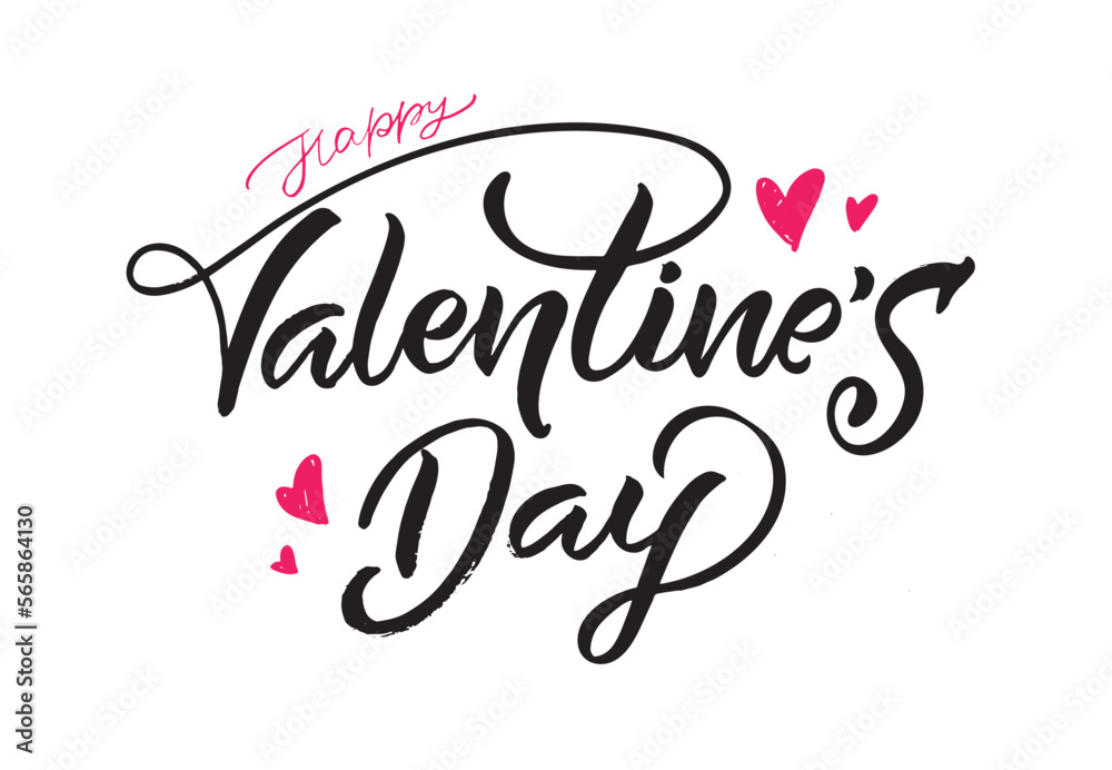 Fototapeta premium Lettering postcard about love. Happy Valentine'day card - hand drawn doodle lettering postcard. Heart, be mine. Vector