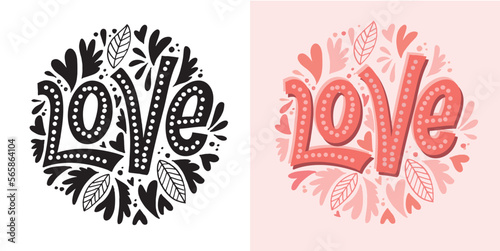 Lettering postcard about love. Happy Valentine'day card - hand drawn doodle lettering postcard. Heart, be mine. Vector