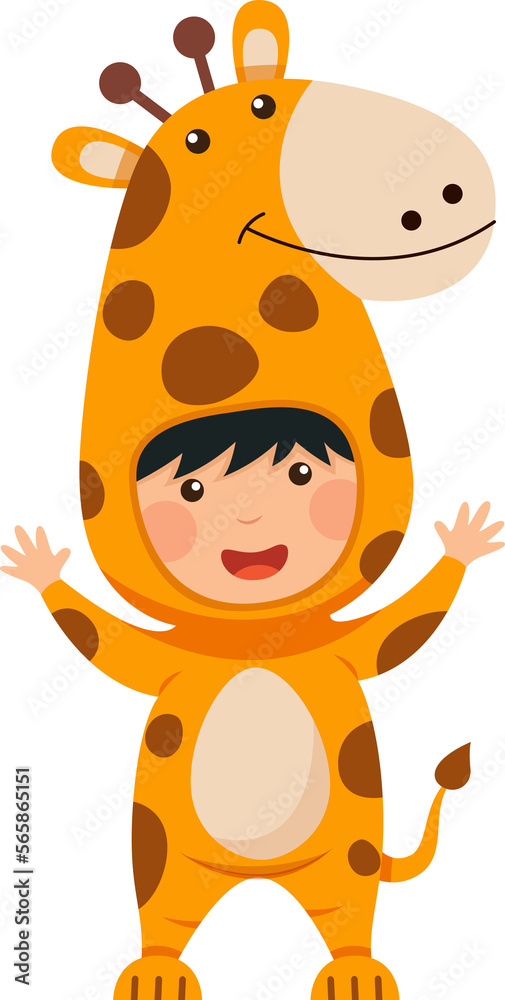 Fototapeta premium Happy child is wearing Giraffe animal costumes