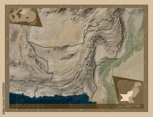 Baluchistan, Pakistan. Low-res satellite. Labelled points of cities photo