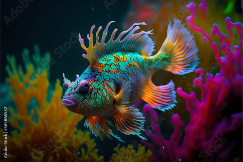Rare sea fish, abyssal, colorful, orange, blue, purple