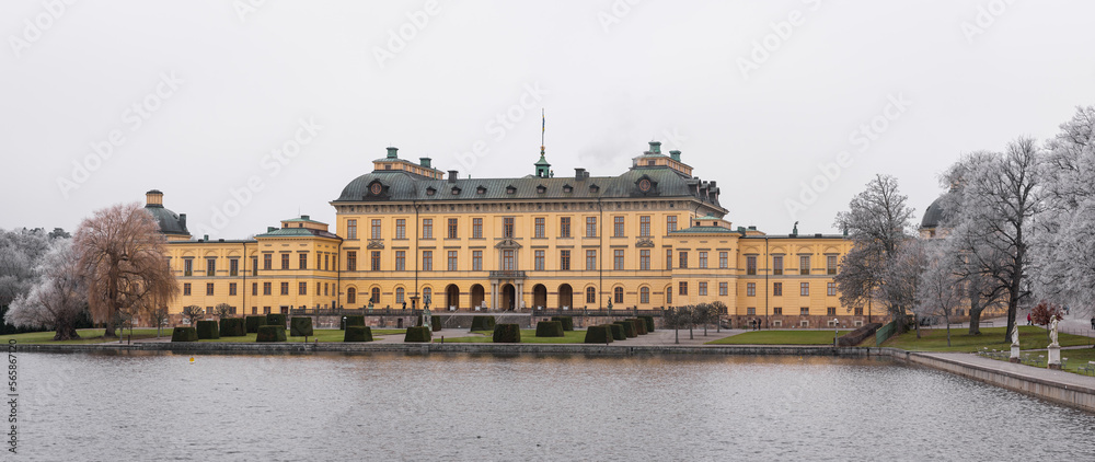 Stockholm, Sweden - January 22, 2023: Drottningholm Castle at winter time