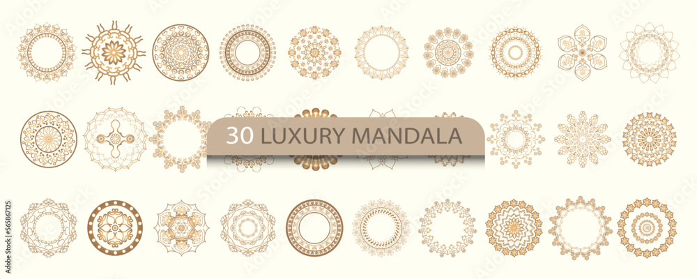 Fototapeta premium Mandala vector design element. golden round ornaments. decorative flower pattern. stylized floral chakra symbol for meditation yoga logo. 30 piece mandala.