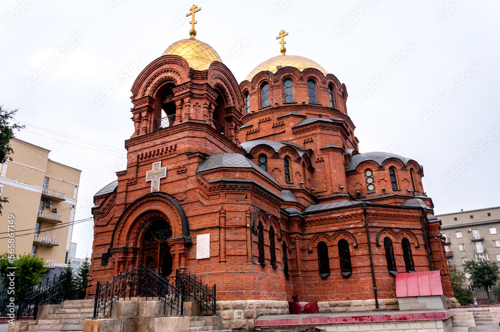 Novosibirsk, Russia, August 2022: Alexander Nevsky Cathedral in summer