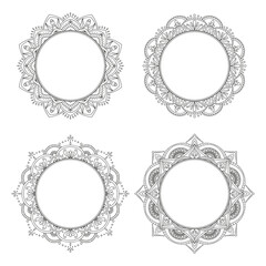 Set of Ornate frame isolated on white background. Round floral ornament. Design for label, photo album,  greeting card or wedding invitation. Illustration on transparent background