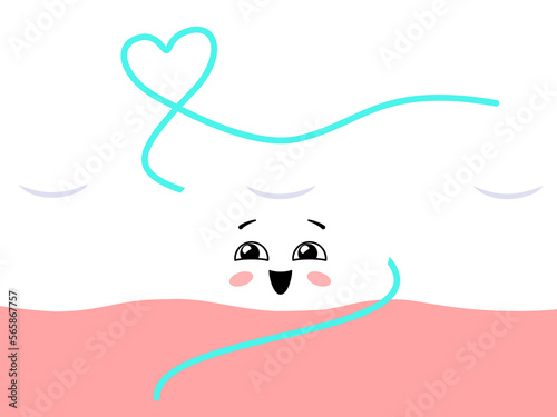 Using dental floss. Kawaii happy tooth character. Illustration on transparent background