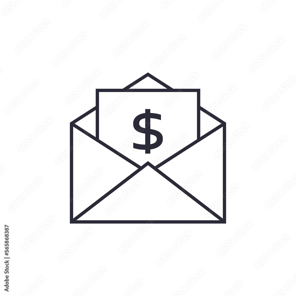 Mail envelope with business letter, email icon. Mail envelope with business letter, email icon.