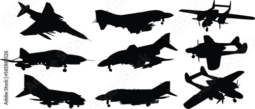 Jet aircraft silhouette vector. Silhouettes collection military vector aircraft 