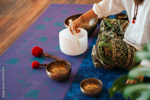 Tibetan singing bowl in sound therapy