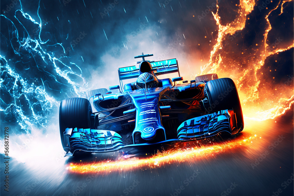 F1 car speed, lightning and fire