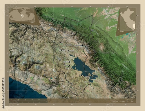 Puno, Peru. High-res satellite. Labelled points of cities photo