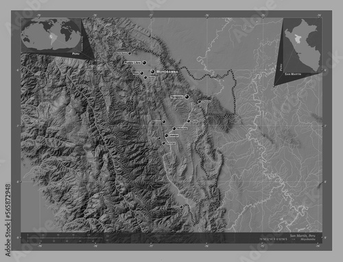 San Martin, Peru. Bilevel. Labelled points of cities photo