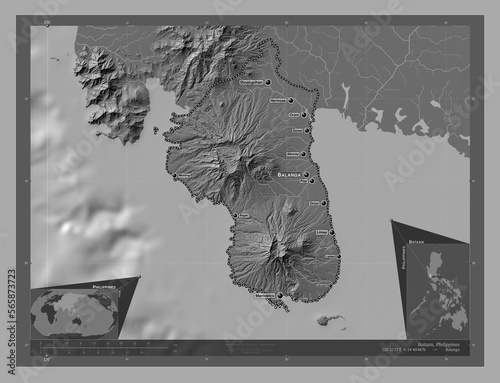 Bataan, Philippines. Bilevel. Labelled points of cities photo