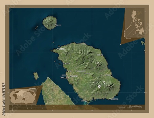 Biliran, Philippines. Low-res satellite. Labelled points of cities photo