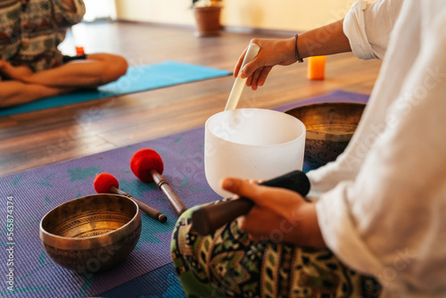 Obraz na plátně Tibetan singing bowl in sound therapy