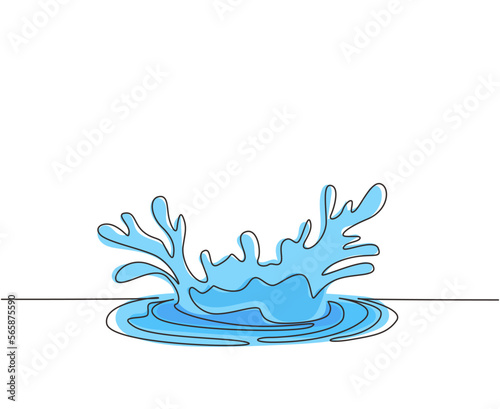 Fototapeta Naklejka Na Ścianę i Meble -  Single continuous line drawing closeup of fresh and clear splash of water isolated on white background. Water splash refreshing shape concept. Dynamic one line draw graphic design vector illustration