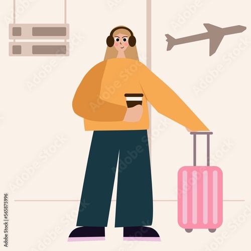 Travelling illusstration.Flat character at airport.Business concept airline