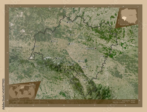 Dolnoslaskie, Poland. Low-res satellite. Labelled points of cities photo