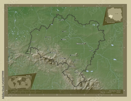 Εκτύπωση καμβά Dolnoslaskie, Poland. Labelled points of cities