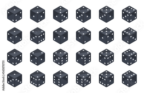 Isometric gambling dice. Board game 3d cubes  poker and backgammon dice  casino gambling pieces flat vector illustration set on white background