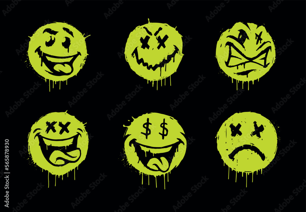 Vecteur Stock Set of a vector graffiti emoji spray painted on a dark  background | Adobe Stock