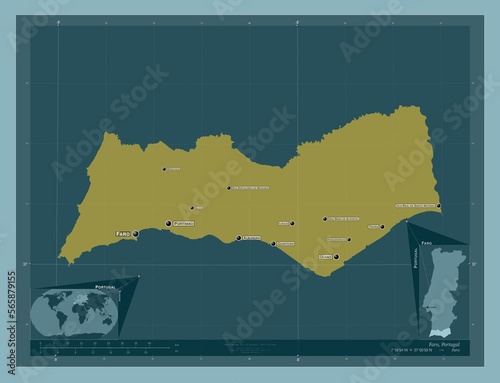 Faro, Portugal. Solid. Labelled points of cities photo