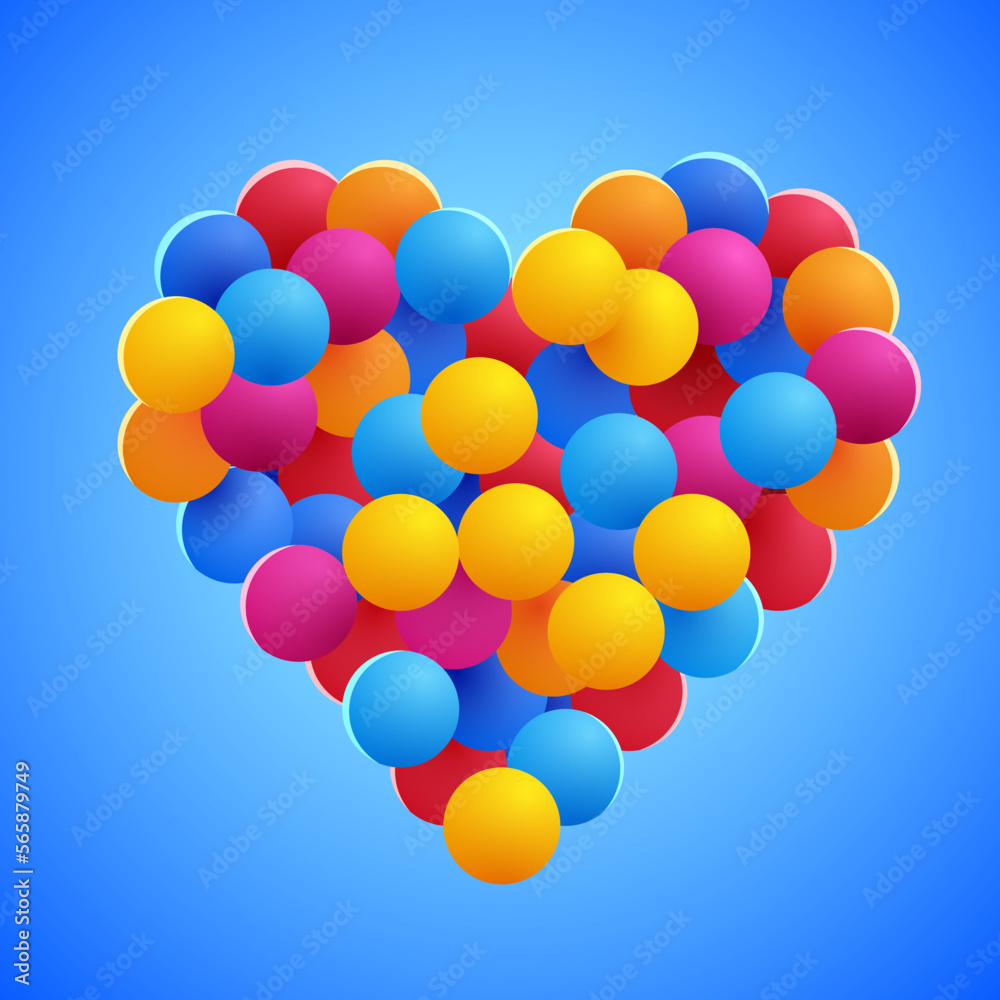 Valentine's heart made from many colorful balloons. The concept of love and valentine's day. Valentine's heart made from many colorful balloons. The concept of love and valentine's day.