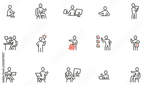 Vector Set of Linear Icons Related to Staff, Employees, Work Situations and Positions. Mono Line Collection Icons and Infographics Design Elements
